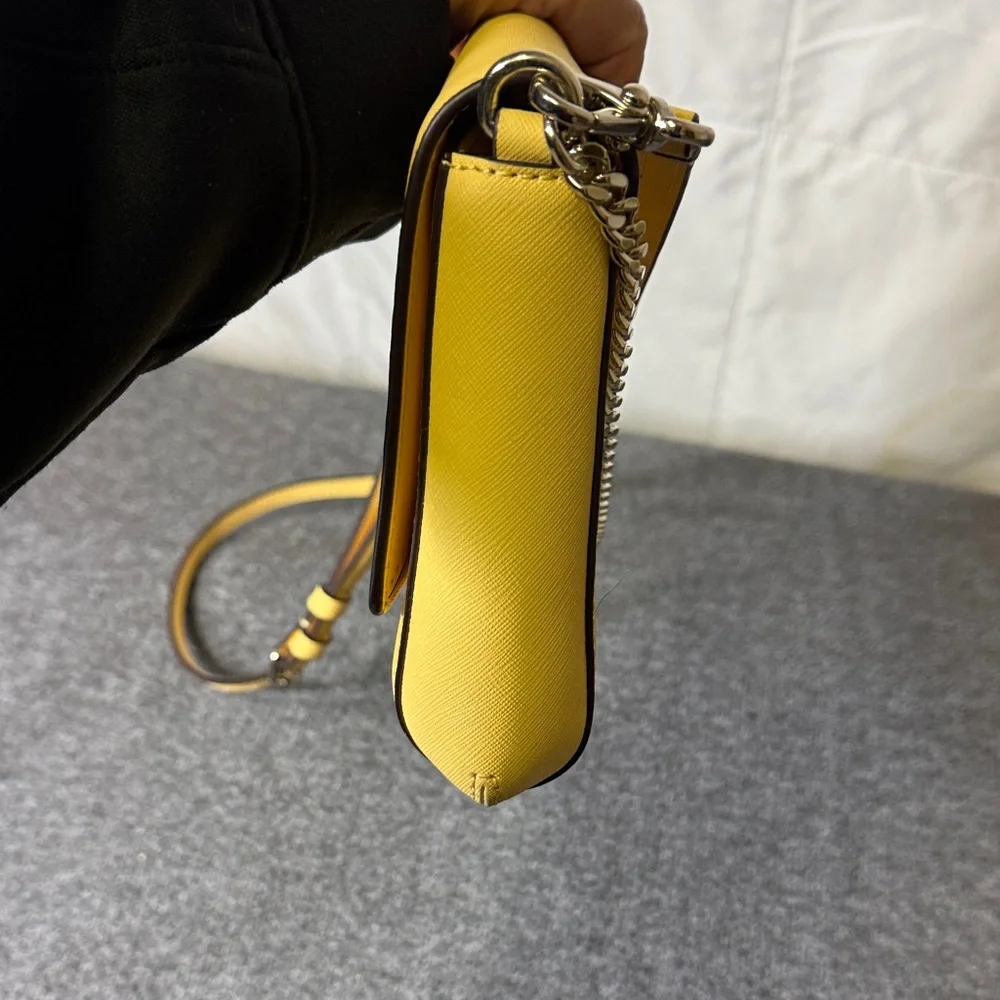 Kate Spade New York Yellow Saffiano Leather Crossbody Bag with Chain‎ Strap